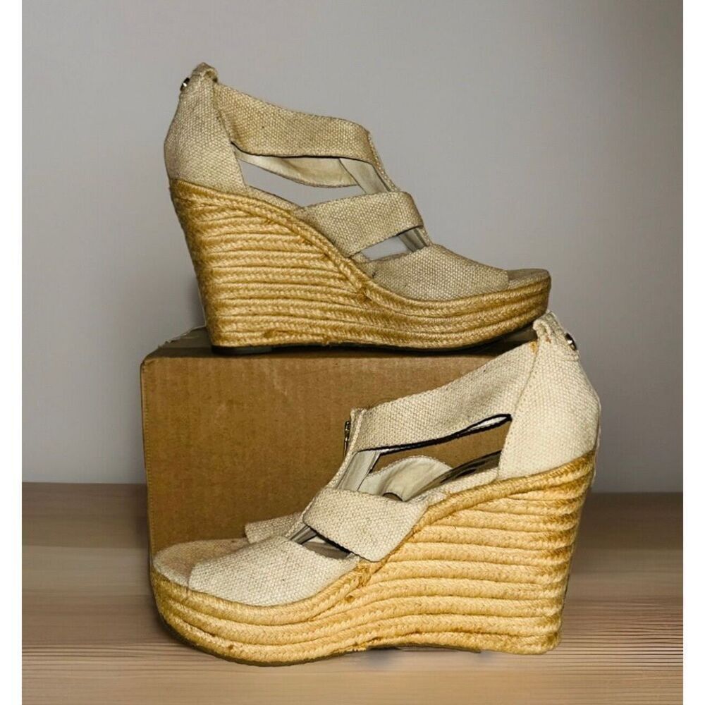 Michael Kors Womens Berkley Cream Wedge Espadrille Sandal Shoes Size 7